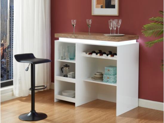 vente unique Meuble de bar HALO II - MDF laqué blanc - LEDs - Blanc et Chêne