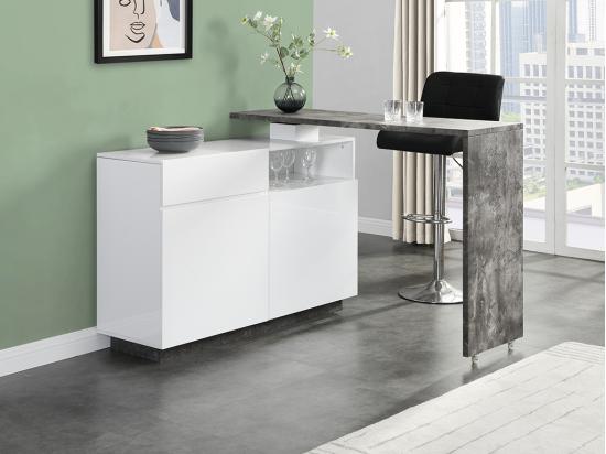 Vente Unique Meuble De Bar Pivotant Avec 2 Portes 1 Tiroir Et 1 Niche En MDF - Blanc Laqué Et Béton - ELDIR