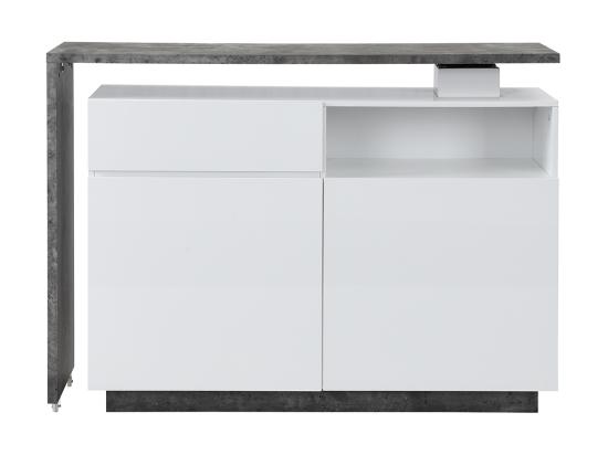Vente Unique Meuble De Bar Pivotant Avec 2 Portes 1 Tiroir Et 1 Niche En MDF - Blanc Laqué Et Béton - ELDIR