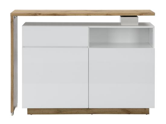 Vente Unique Meuble De Bar Pivotant Avec 2 Portes 1 Tiroir Et 1 Niche En MDF - Blanc Laqué Et Naturel - ELDIR