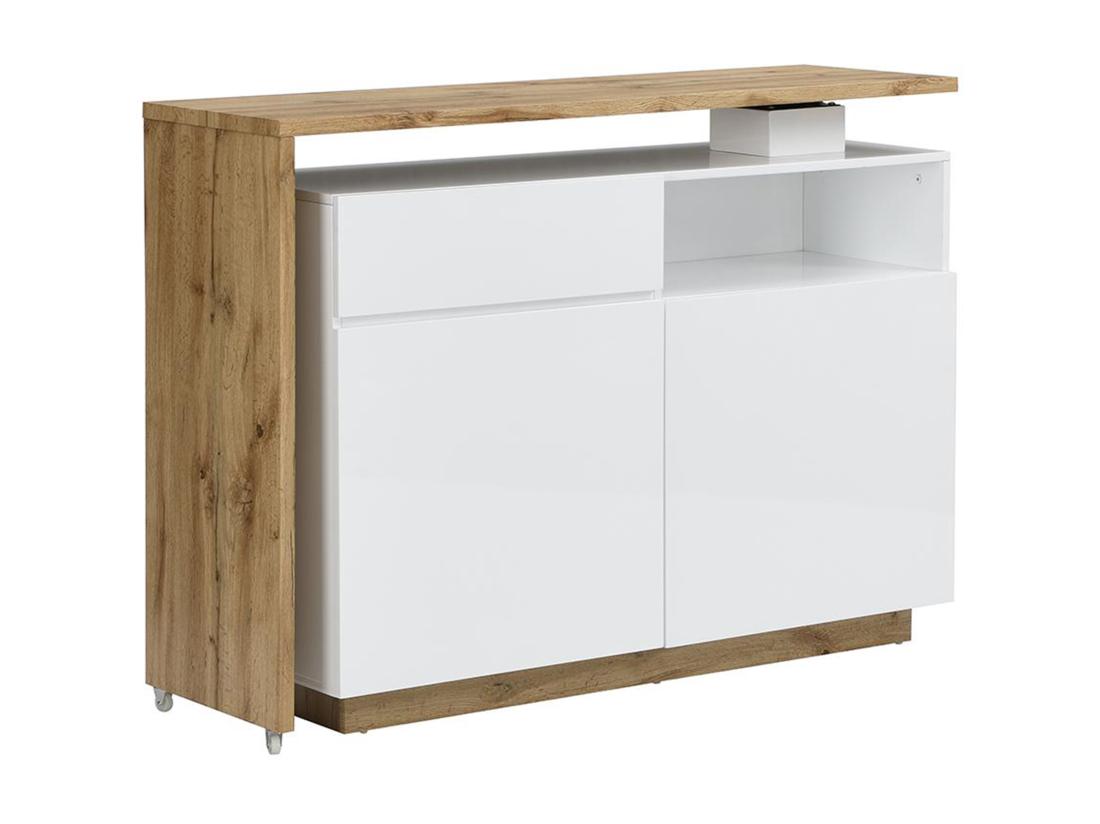 Vente Unique Meuble De Bar Pivotant Avec 2 Portes 1 Tiroir Et 1 Niche En MDF - Blanc Laqué Et Naturel - ELDIR