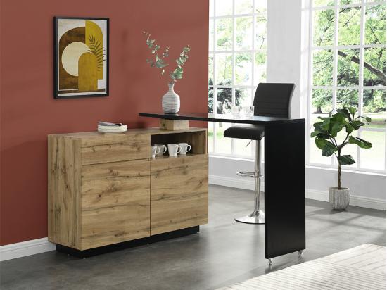 Vente Unique Meuble De Bar Pivotant Avec 2 Portes 1 Tiroir Et 1 Niche En MDF - Naturel Et Noir - ELDIR