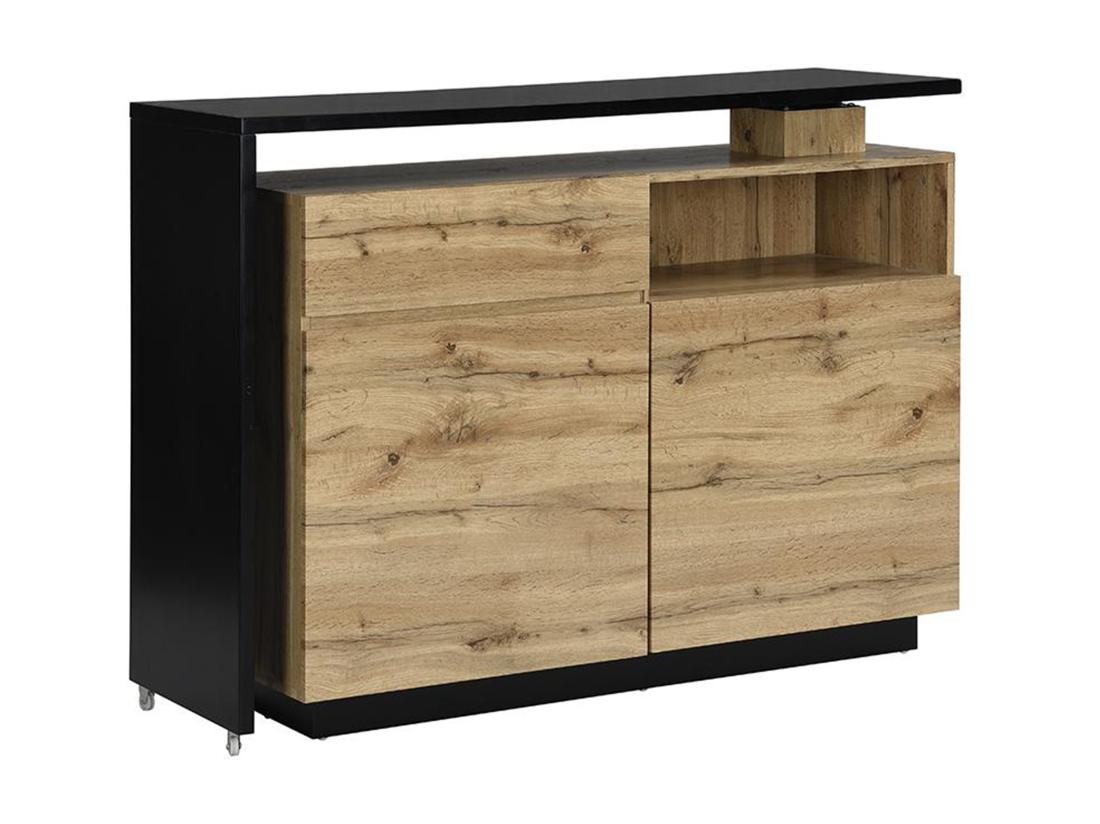 Vente Unique Meuble De Bar Pivotant Avec 2 Portes 1 Tiroir Et 1 Niche En MDF - Naturel Et Noir - ELDIR