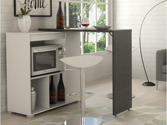 vente unique Meuble de bar pivotant avec rangements - Blanc et anthracite - SATURNE