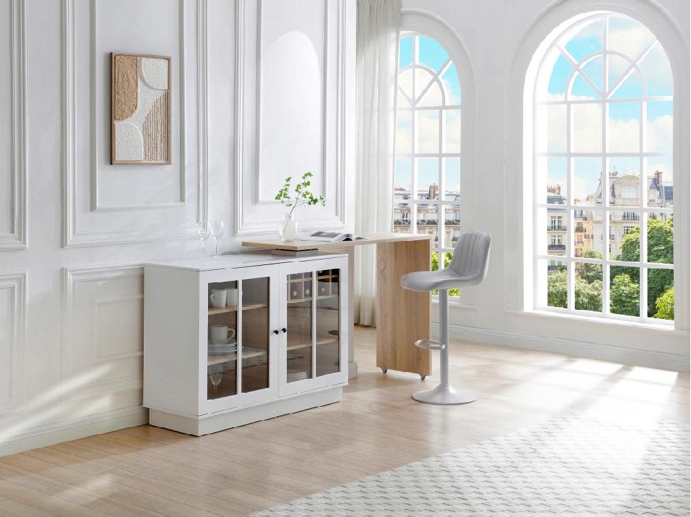 Vente Unique Meuble De Bar Pivotant Avec Rangements - Blanc Et Naturel - ARAMETA