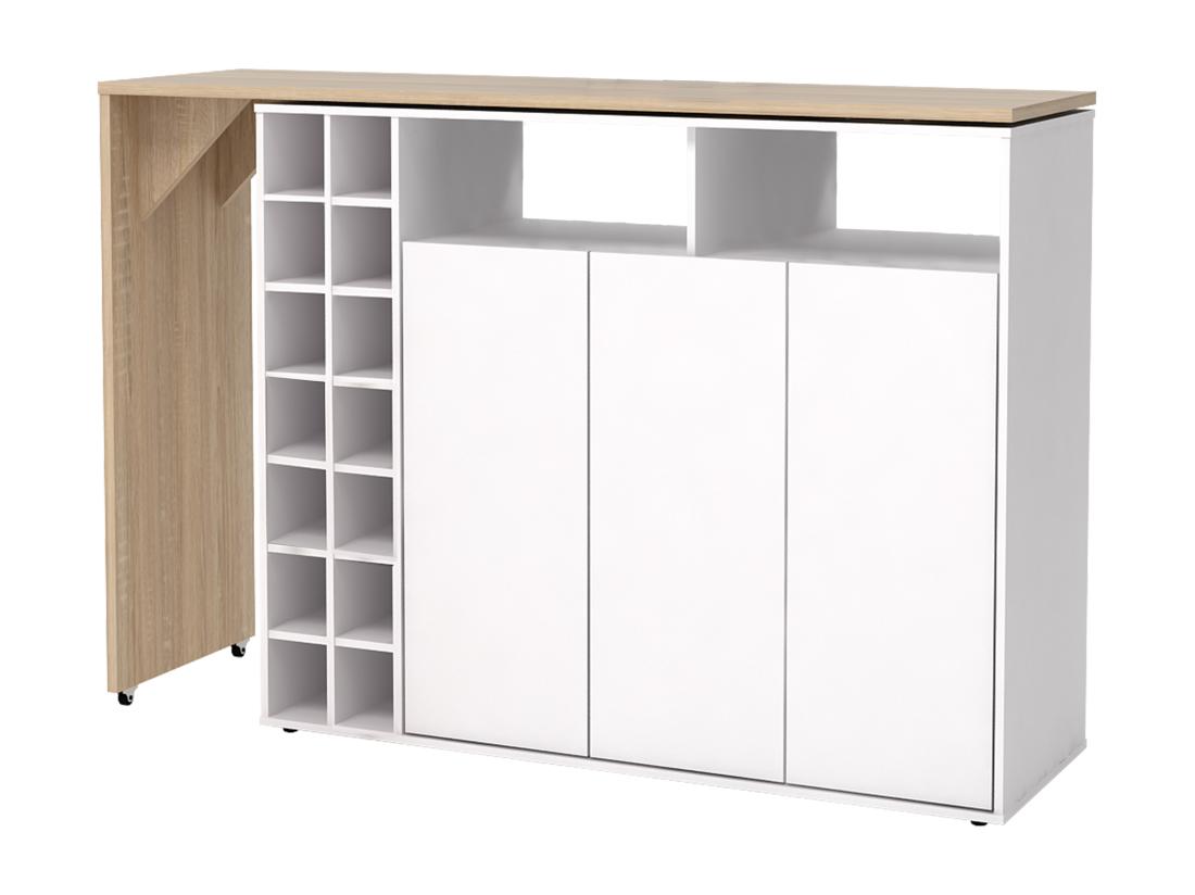 Vente Unique Meuble De Bar Pivotant Avec Rangements - Blanc Et Naturel - VINALO