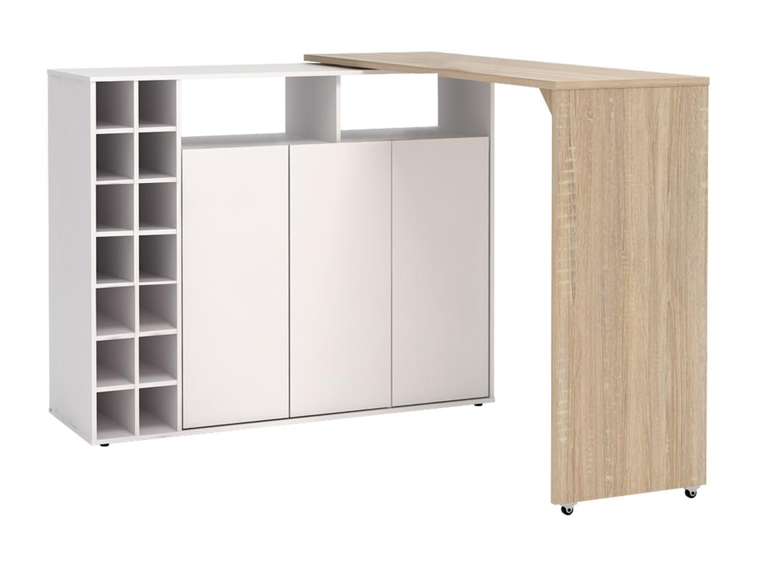 Vente Unique Meuble De Bar Pivotant Avec Rangements - Blanc Et Naturel - VINALO