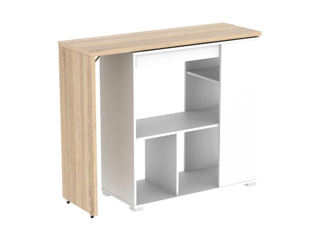 Vente Unique Meuble De Bar Pivotant Avec Rangements - Naturel Et Blanc - SATURNE