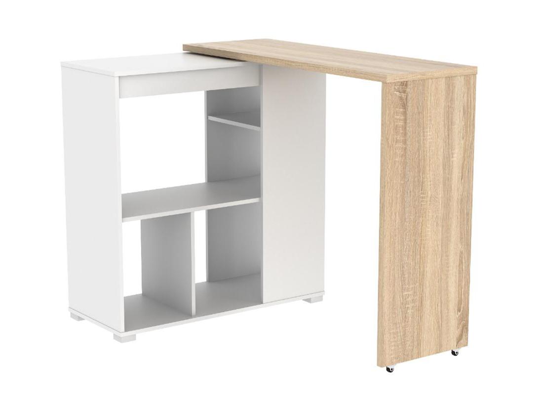 Vente Unique Meuble De Bar Pivotant Avec Rangements - Naturel Et Blanc - SATURNE