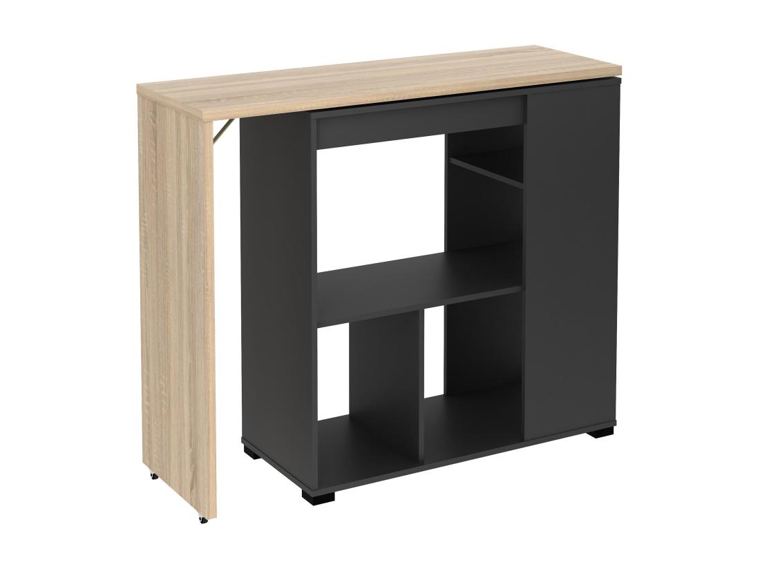 Vente Unique Meuble De Bar Pivotant Avec Rangements - Naturel Et Anthracite - SATURNE