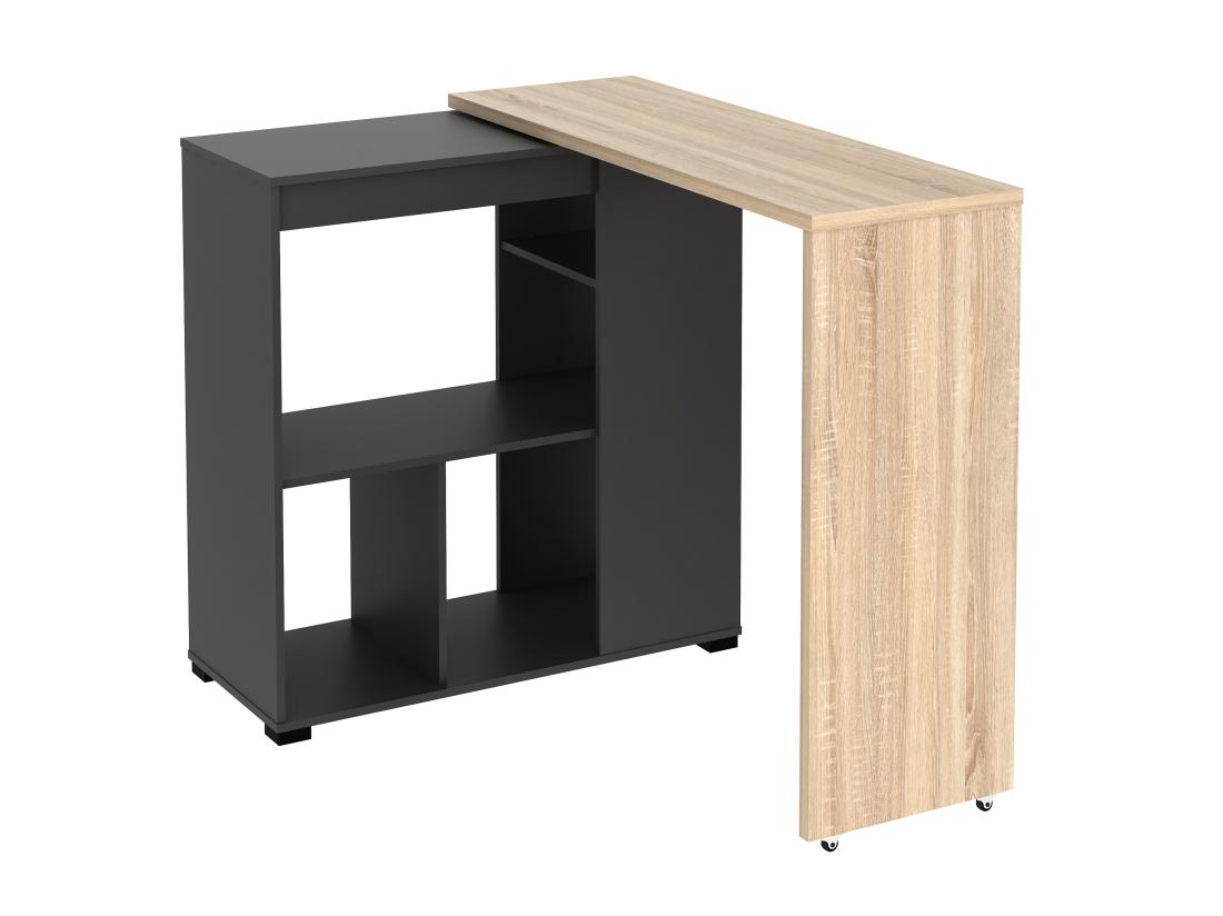 Vente Unique Meuble De Bar Pivotant Avec Rangements - Naturel Et Anthracite - SATURNE