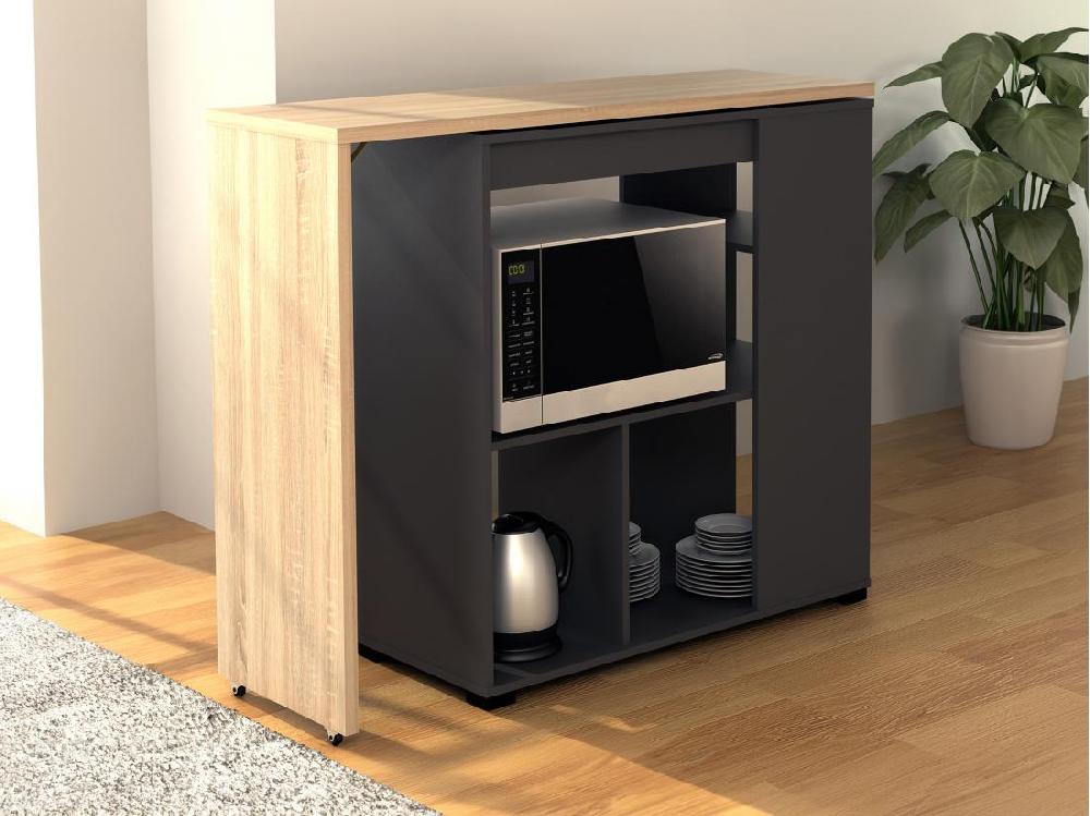 vente unique Meuble de bar pivotant avec rangements - Naturel et anthracite - SATURNE