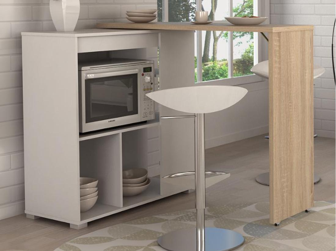 vente unique Meuble de bar pivotant avec rangements - Naturel et blanc - SATURNE