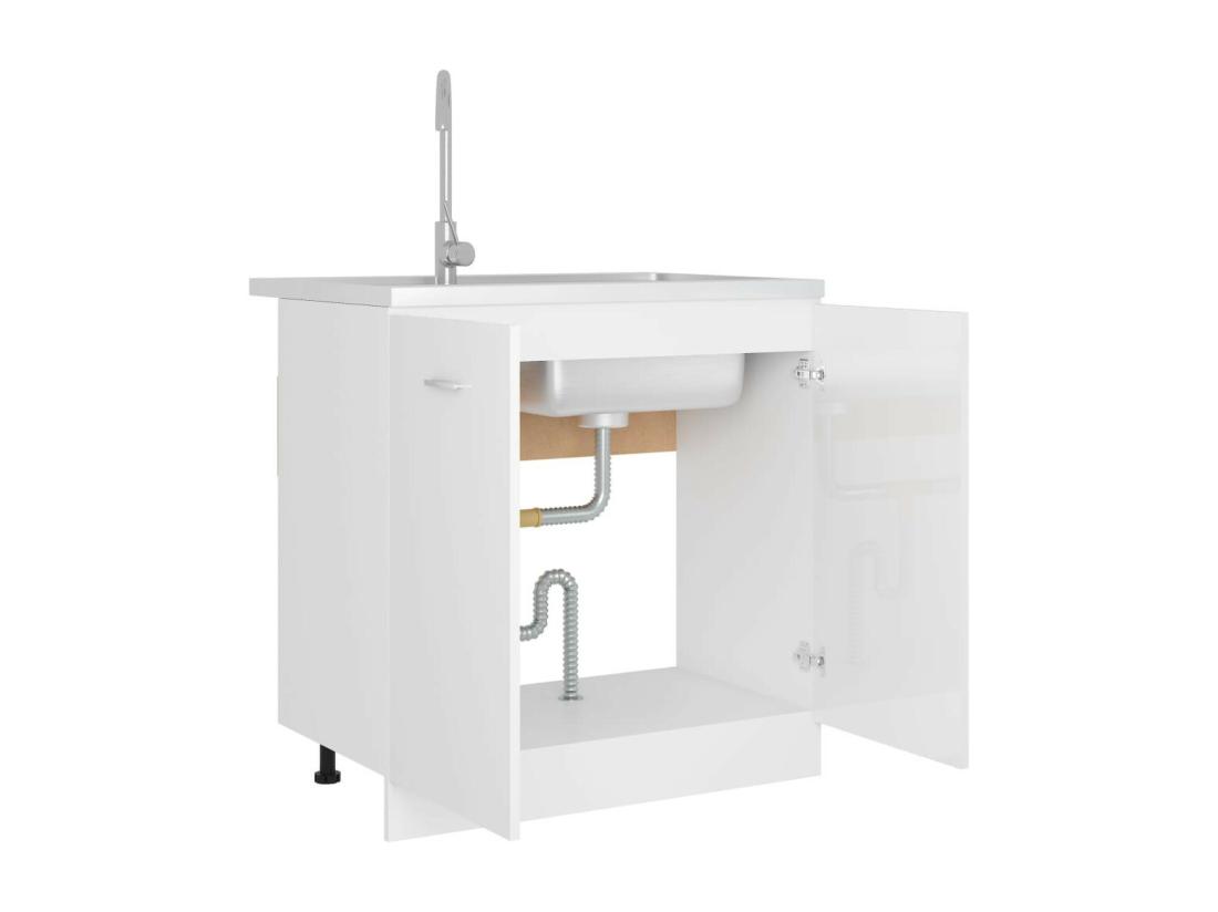 Vente Unique Meuble De Cuisine Sous évier Blanc Brillant 80x46x81 5