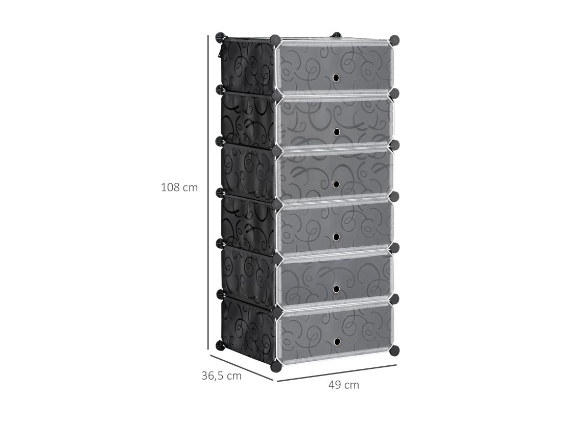 Vente Unique Meuble De Rangement à Chaussures Modulable 6 Casiers Rectangulaires Empilables Noir Blanc
