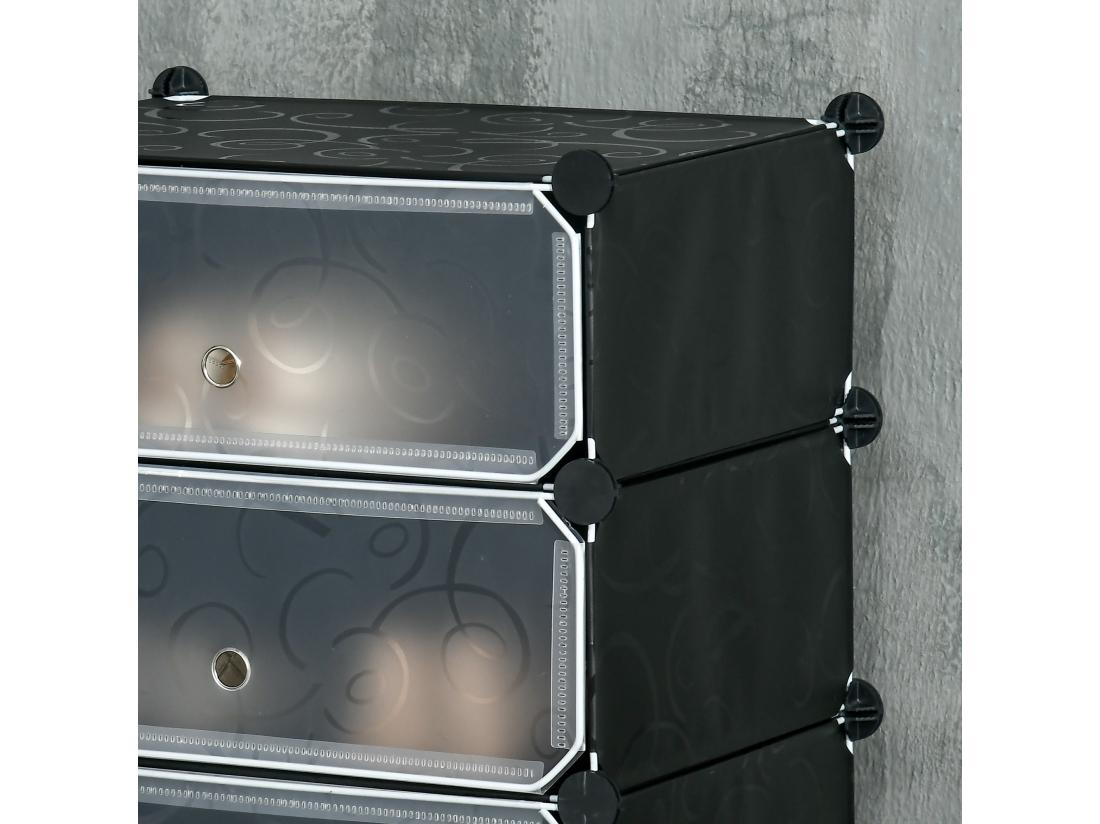 Vente Unique Meuble De Rangement à Chaussures Modulable 6 Casiers Rectangulaires Empilables Noir Blanc
