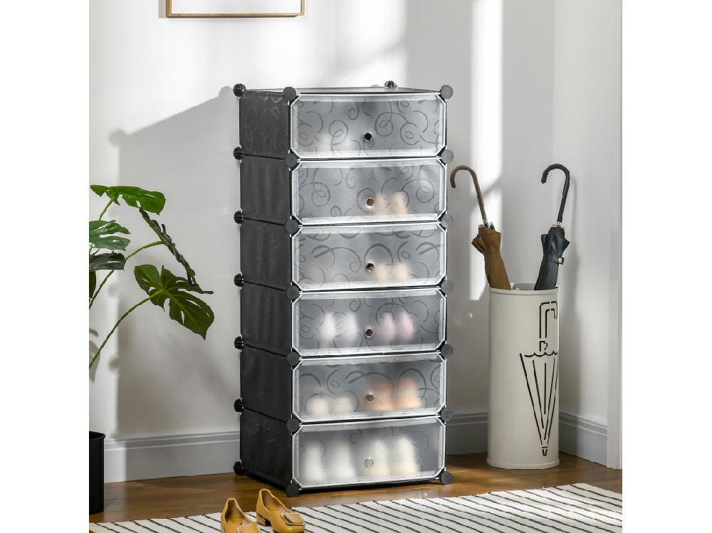 vente unique Meuble de rangement à chaussures modulable 6 casiers rectangulaires empilables noir blanc