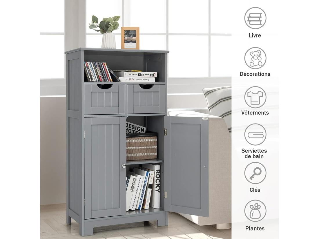 Vente Unique Meuble De Rangement De Salle De Bain Commode Blanche De Toilette/chambre 60 X 30 X 109 Cm