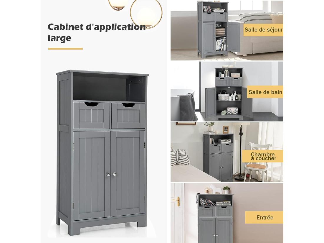 Vente Unique Meuble De Rangement De Salle De Bain Commode Blanche De Toilette/chambre 60 X 30 X 109 Cm
