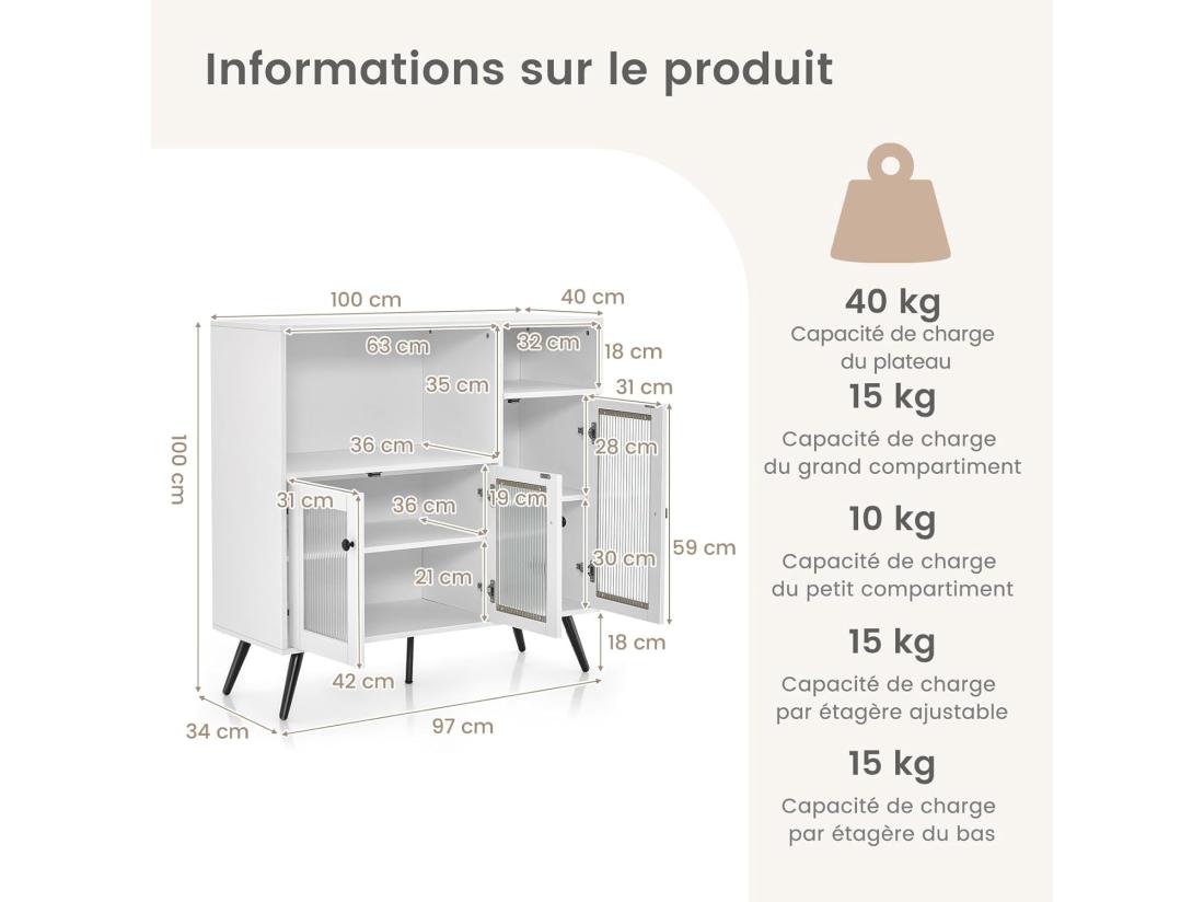 Vente Unique Meuble De Rangement Placard 3 Portes 2 Etagères 100 X 39 5 X 100 Cm (blanc)