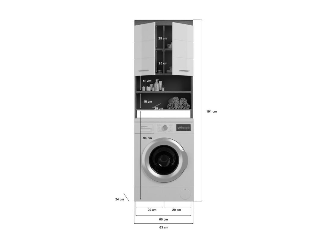 Vente Unique Meuble De Rangement SCOTT – Machine à Laver – Gris Foncé Et Blanc – 63x191x24 Cm