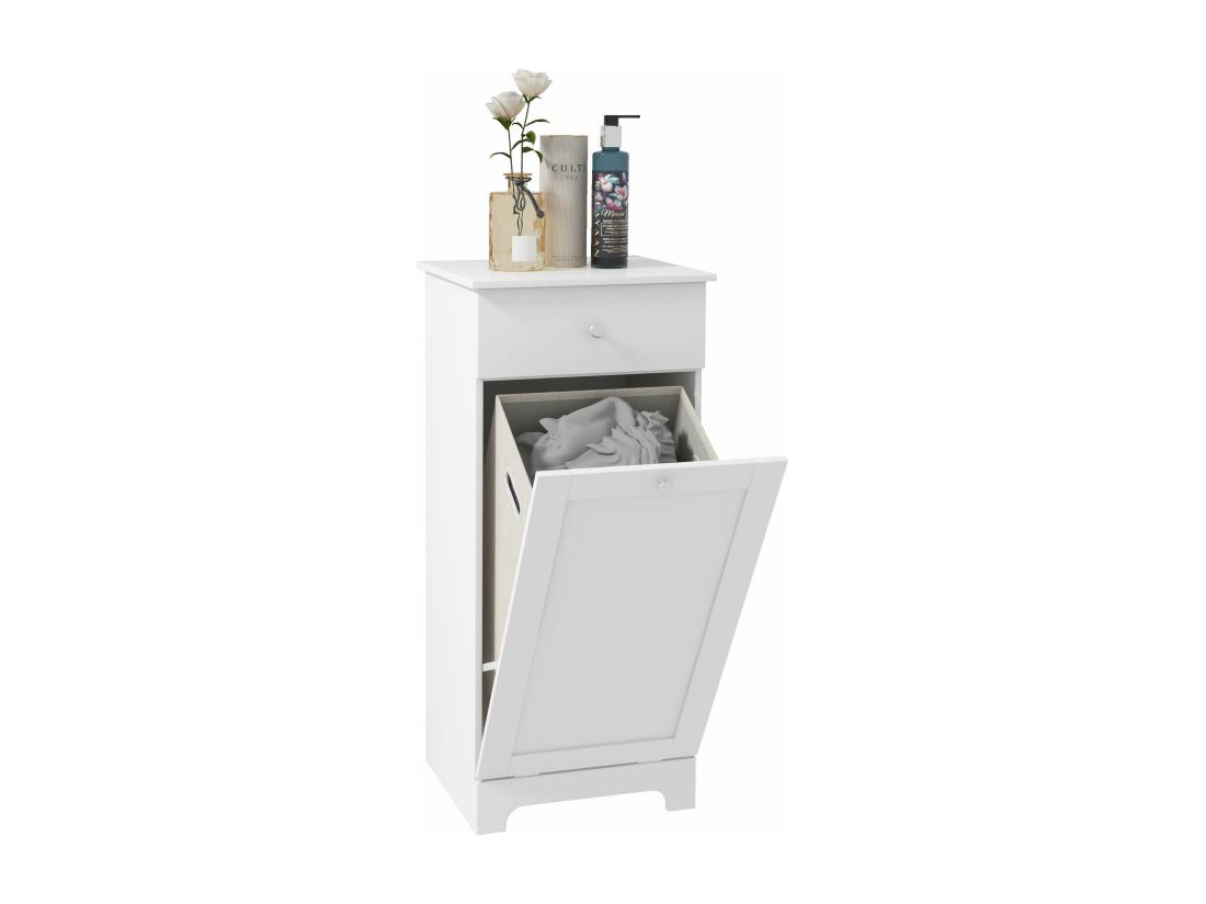 Vente Unique Meuble De Salle De Bain Avec Panier à Linge Meuble De Rangement Avec Tiroir - 40L X 40l X 90 5H Cm - Blanc