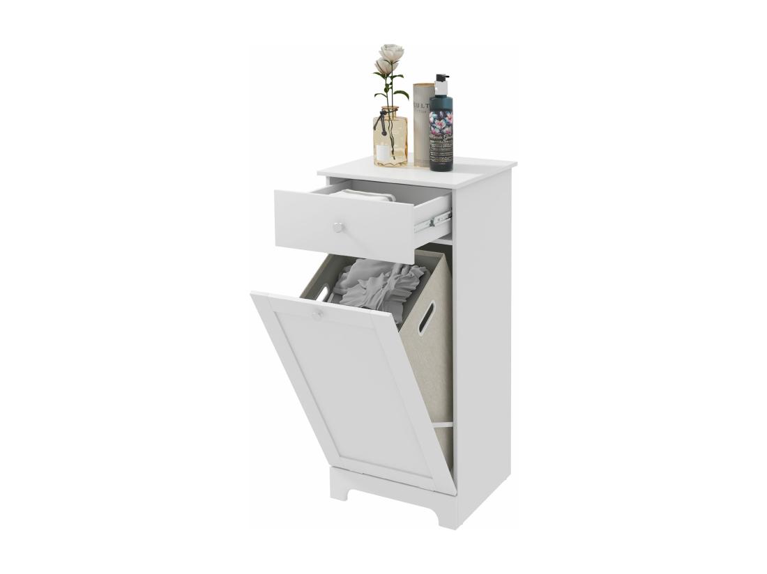 Vente Unique Meuble De Salle De Bain Avec Panier à Linge Meuble De Rangement Avec Tiroir - 40L X 40l X 90 5H Cm - Blanc