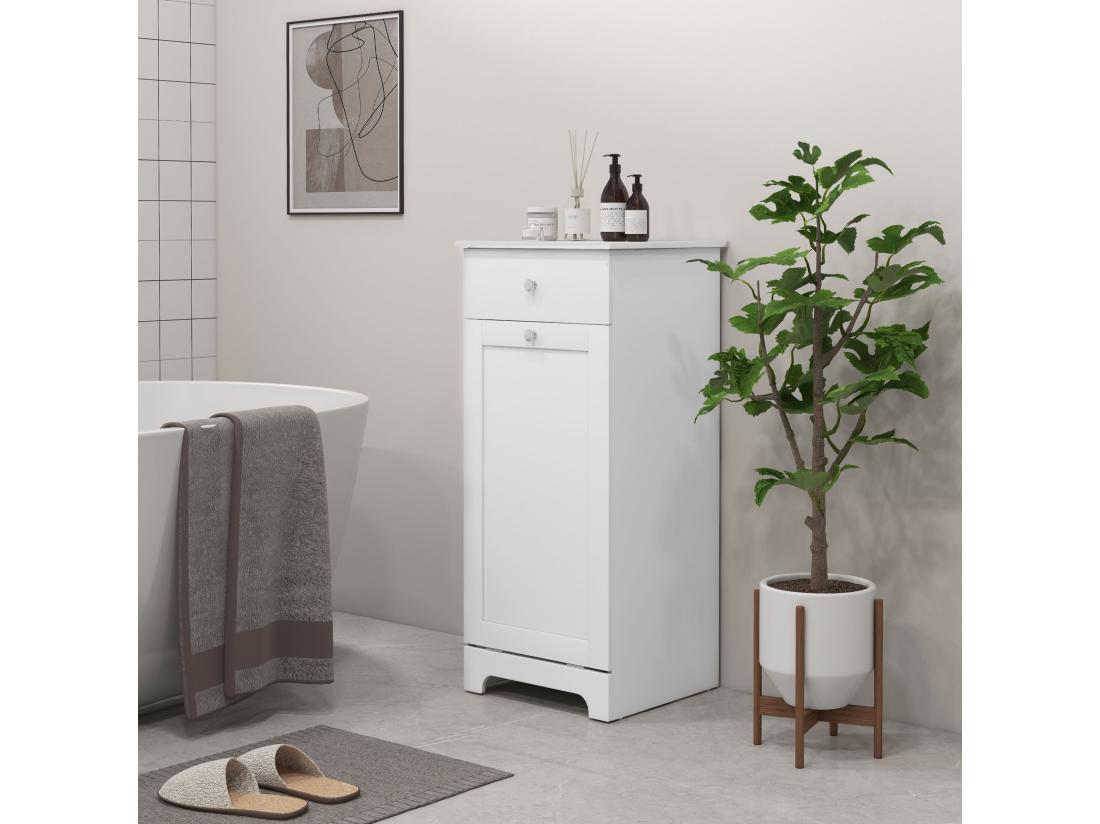 Vente Unique Meuble De Salle De Bain Avec Panier à Linge Meuble De Rangement Avec Tiroir - 40L X 40l X 90 5H Cm - Blanc