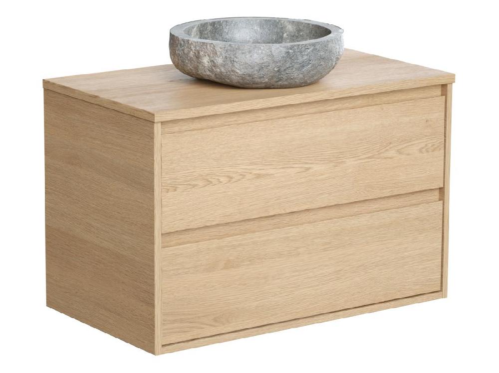 Vente Unique Meuble De Salle De Bain Avec Vasque à Poser En Pierre - Placage Chêne - 80 Cm - MILIPAM