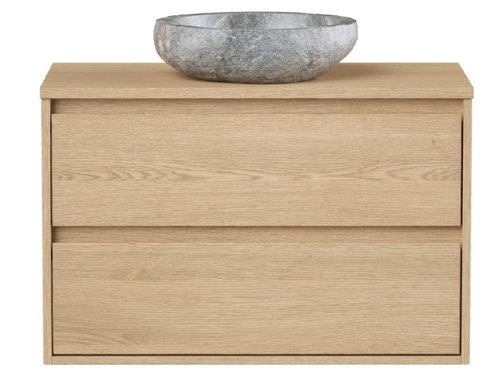 Vente Unique Meuble De Salle De Bain Avec Vasque à Poser En Pierre - Placage Chêne - 80 Cm - MILIPAM