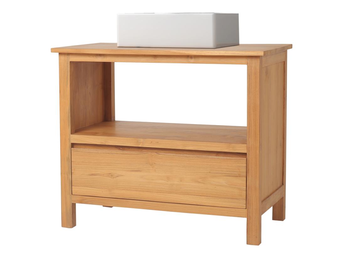 Vente Unique Meuble De Salle De Bain En Teck Avec Simple Vasque - 90 Cm - KETAPANG