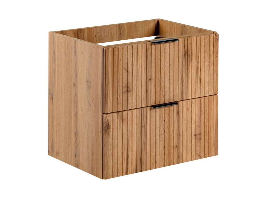 Vente Unique Meuble De Salle De Bain Strié Avec Vasque à Encastrer Et Colonne - Coloris Naturel Clair - 60 Cm - ZEVARA