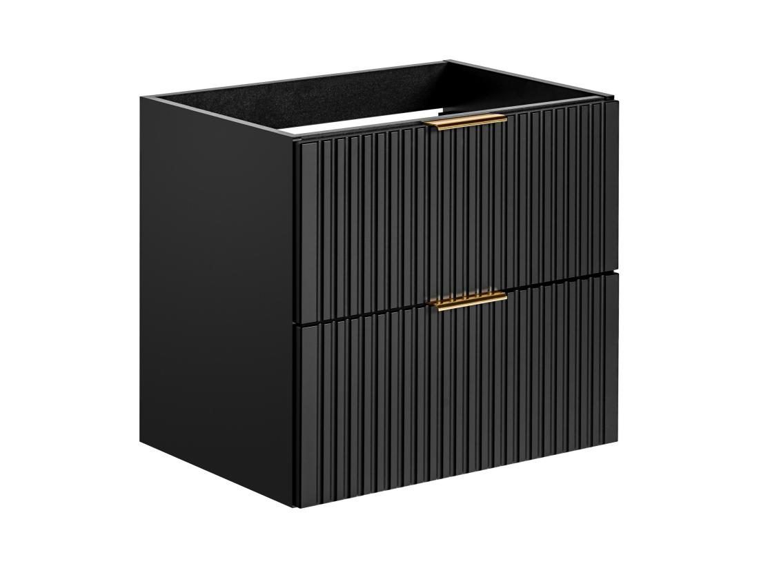 Vente Unique Meuble De Salle De Bain Strié Avec Vasque à Encastrer Et Colonne - Noir - 60 Cm - ZEVARA