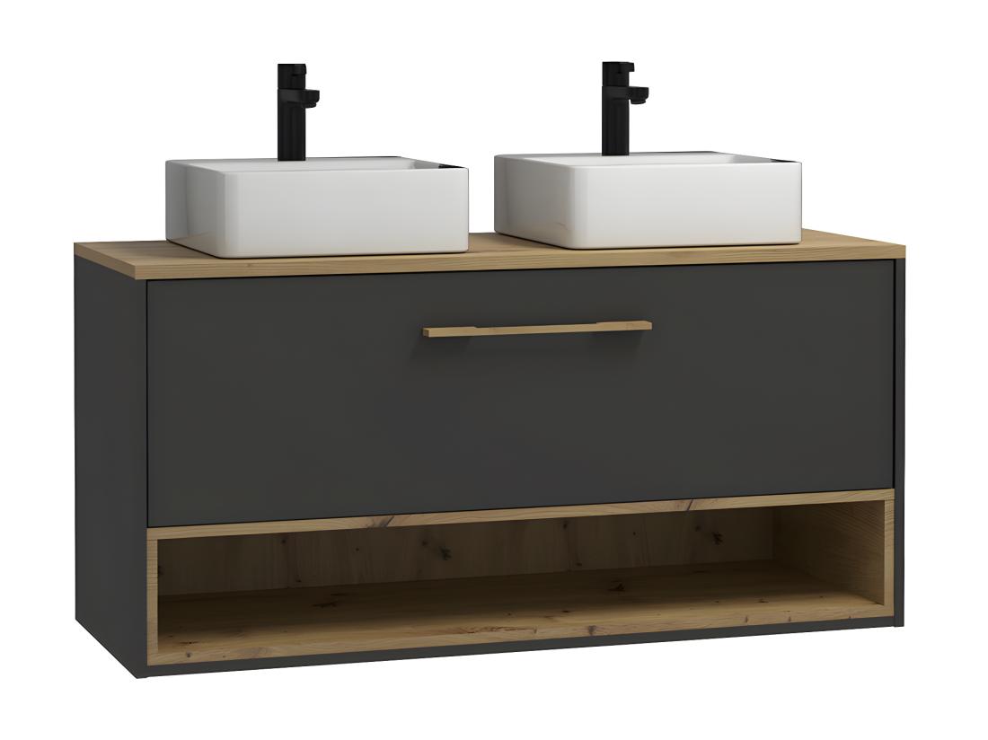 Vente Unique Meuble De Salle De Bain Suspendu Anthracite Avec Double Vasque à Poser Et Armoire De Toilette - 120 Cm - YANGRA