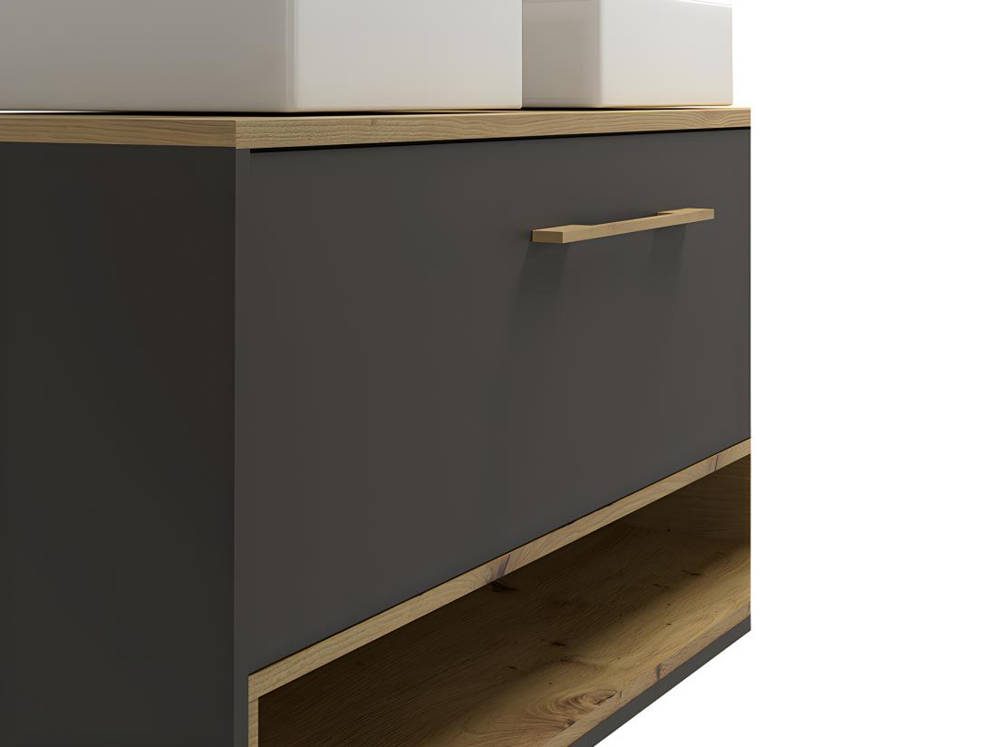 Vente Unique Meuble De Salle De Bain Suspendu Anthracite Avec Double Vasque à Poser - 120 Cm - YANGRA