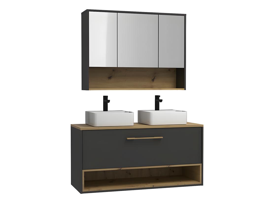 vente unique Meuble de salle de bain suspendu anthracite avec double vasque à poser et armoire de toilette - 120 cm - YANGRA