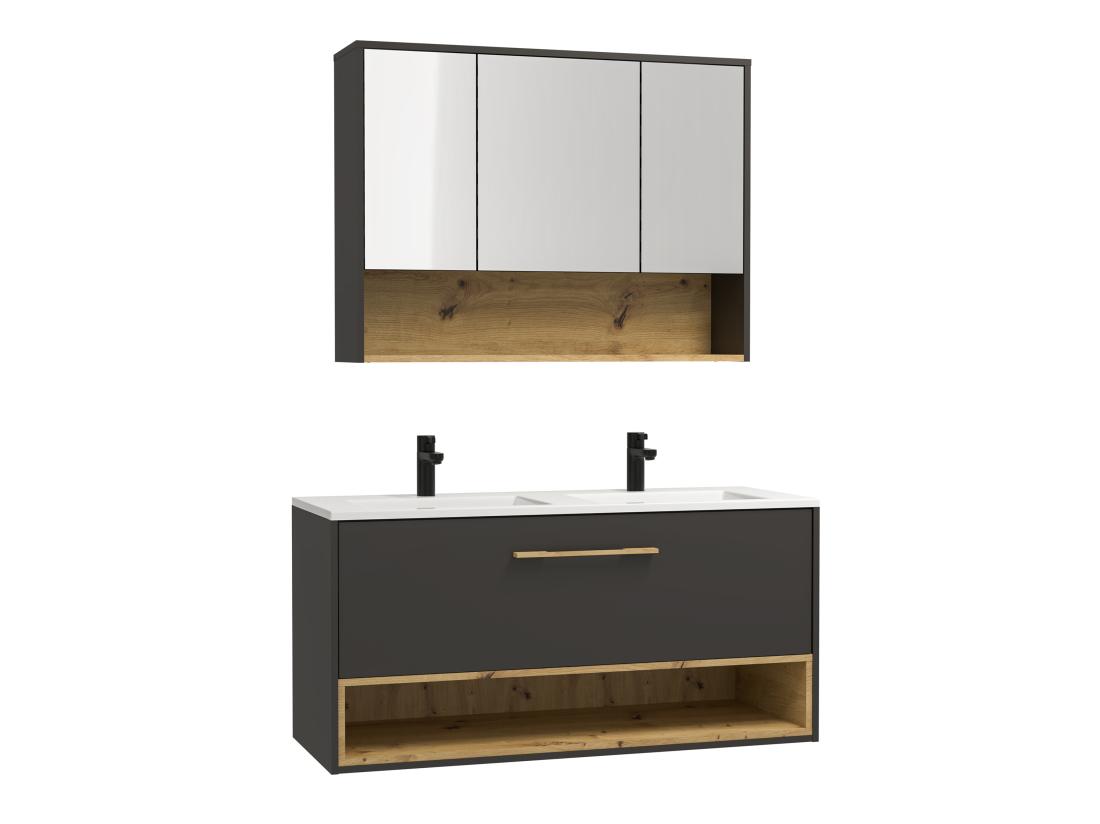 Vente Unique Meuble De Salle De Bain Suspendu Anthracite Avec Vasque à Encastrer Et Armoire De Toilette - 120 Cm - YANGRA