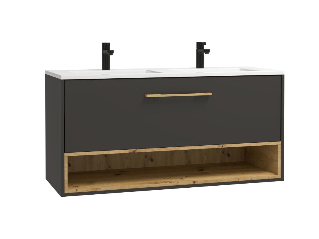 Vente Unique Meuble De Salle De Bain Suspendu Anthracite Avec Vasque à Encastrer Et Armoire De Toilette - 120 Cm - YANGRA
