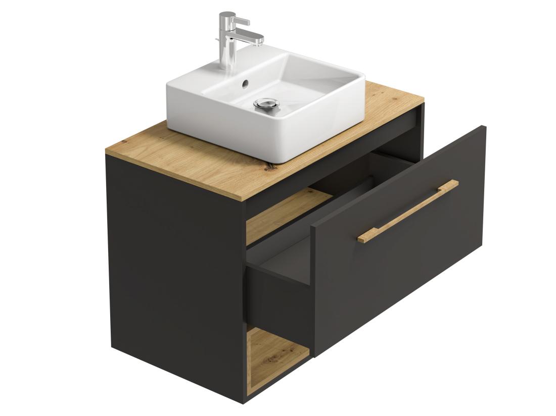 Vente Unique Meuble De Salle De Bain Suspendu Anthracite Avec Vasque à Poser - 80 Cm - YANGRA