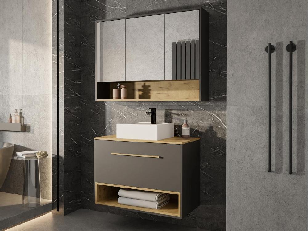 Vente Unique Meuble De Salle De Bain Suspendu Anthracite Avec Vasque à Poser - 80 Cm - YANGRA