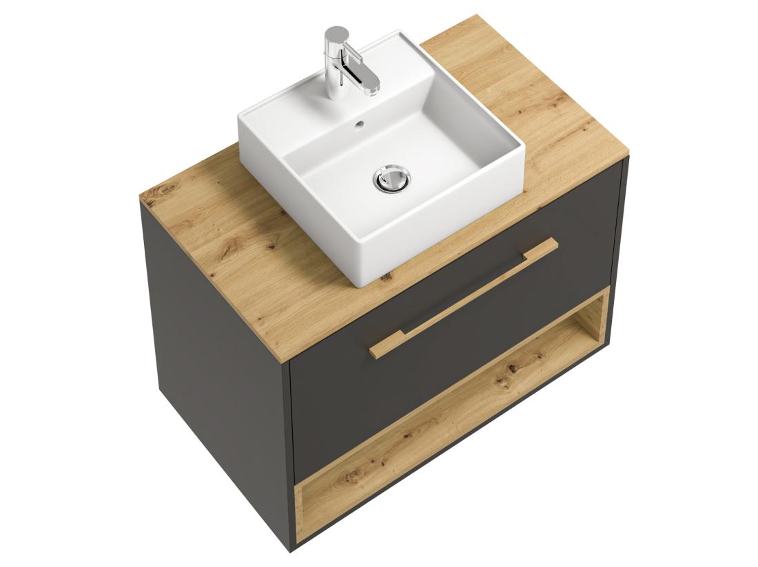 Vente Unique Meuble De Salle De Bain Suspendu Anthracite Avec Vasque à Poser - 80 Cm - YANGRA