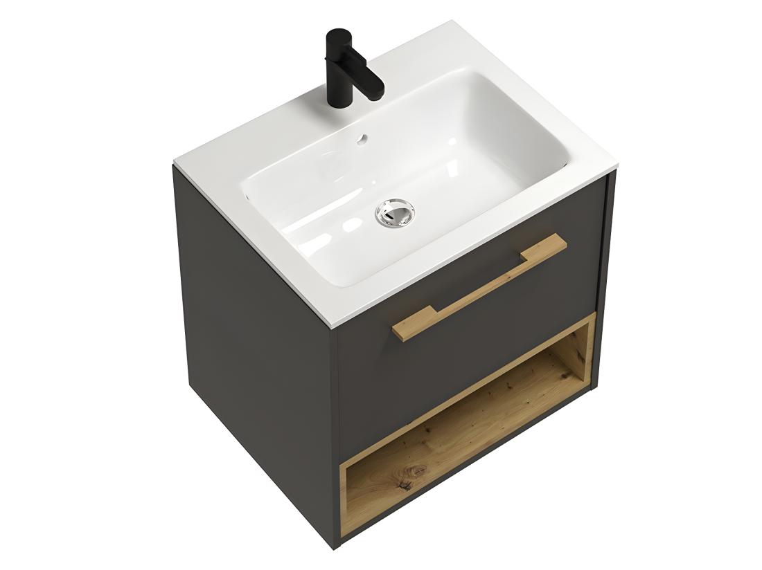 Vente Unique Meuble De Salle De Bain Suspendu Anthracite Avec Vasque à Encastrer - 60 Cm - YANGRA
