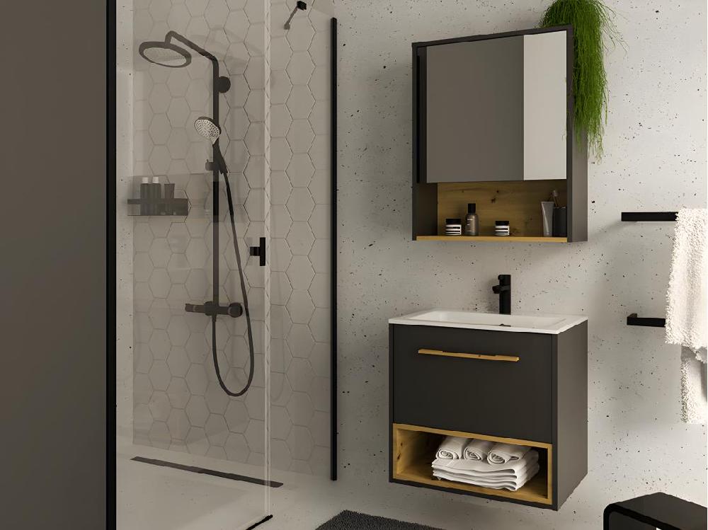 Vente Unique Meuble De Salle De Bain Suspendu Anthracite Avec Vasque à Encastrer - 60 Cm - YANGRA