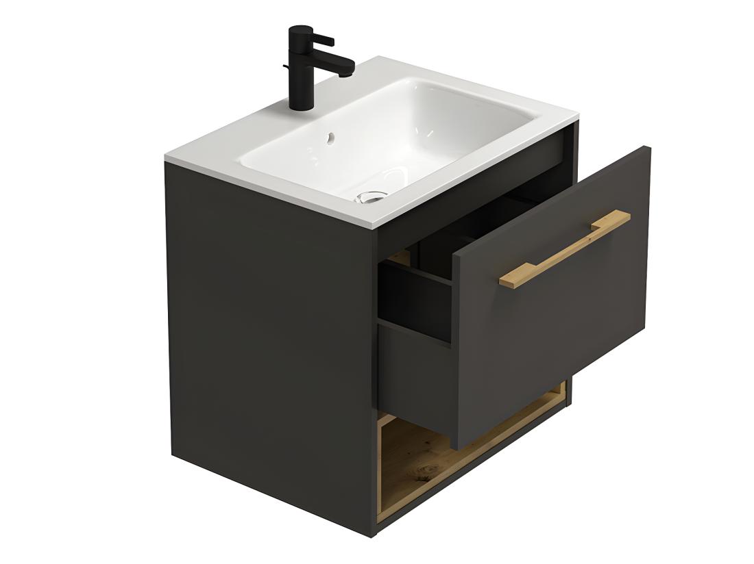 vente unique Meuble de salle de bain suspendu anthracite avec vasque à encastrer - 60 cm - YANGRA