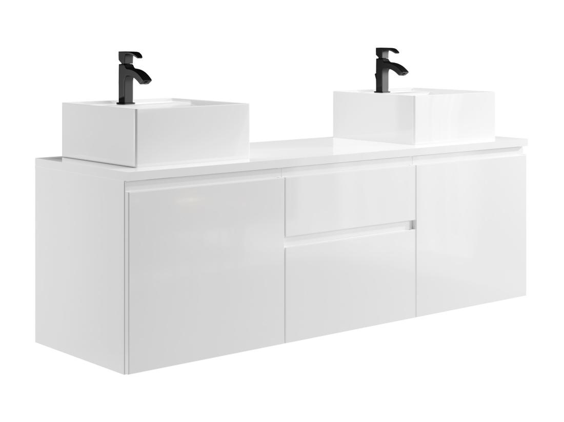 Vente Unique Meuble De Salle De Bain Suspendu Avec Double Vasque - Blanc - 150 Cm - JIMENA II