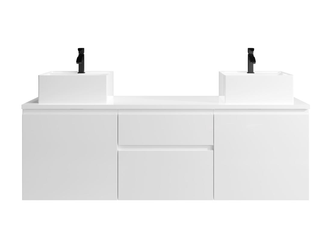 Vente Unique Meuble De Salle De Bain Suspendu Avec Double Vasque - Blanc - 150 Cm - JIMENA II