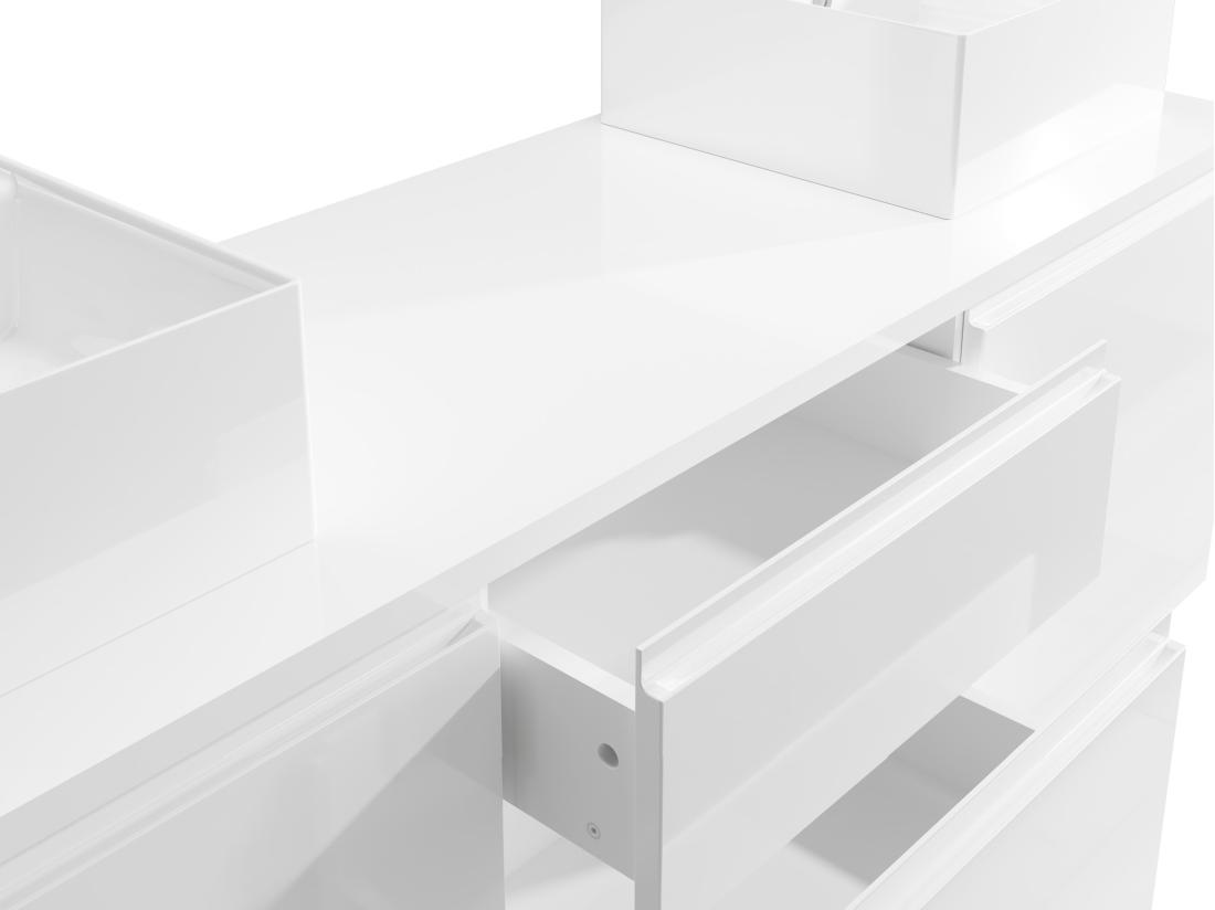 Vente Unique Meuble De Salle De Bain Suspendu Avec Double Vasque Et Miroirs - Blanc - 150 Cm - JIMENA II