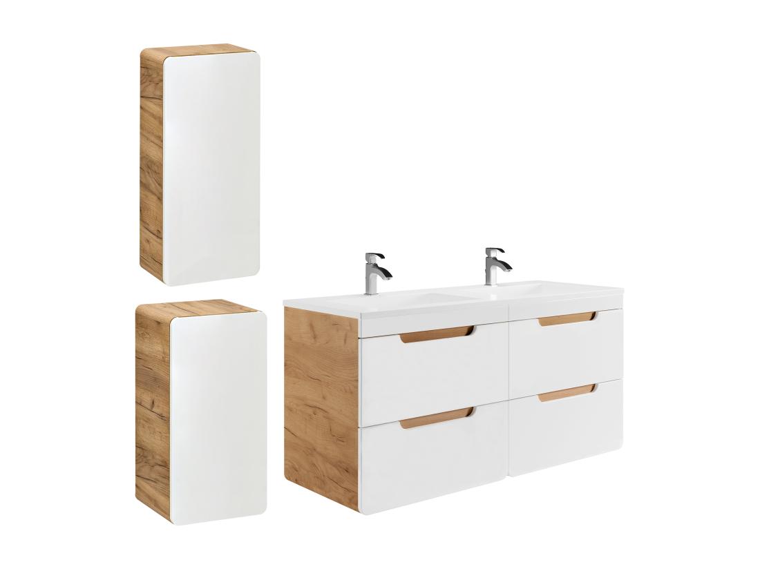 Vente Unique Meuble De Salle De Bain Suspendu Avec Vasque à Encastrer Et Deux Colonnes - 120 Cm - Coloris Naturel Et Blanc - ARUBA