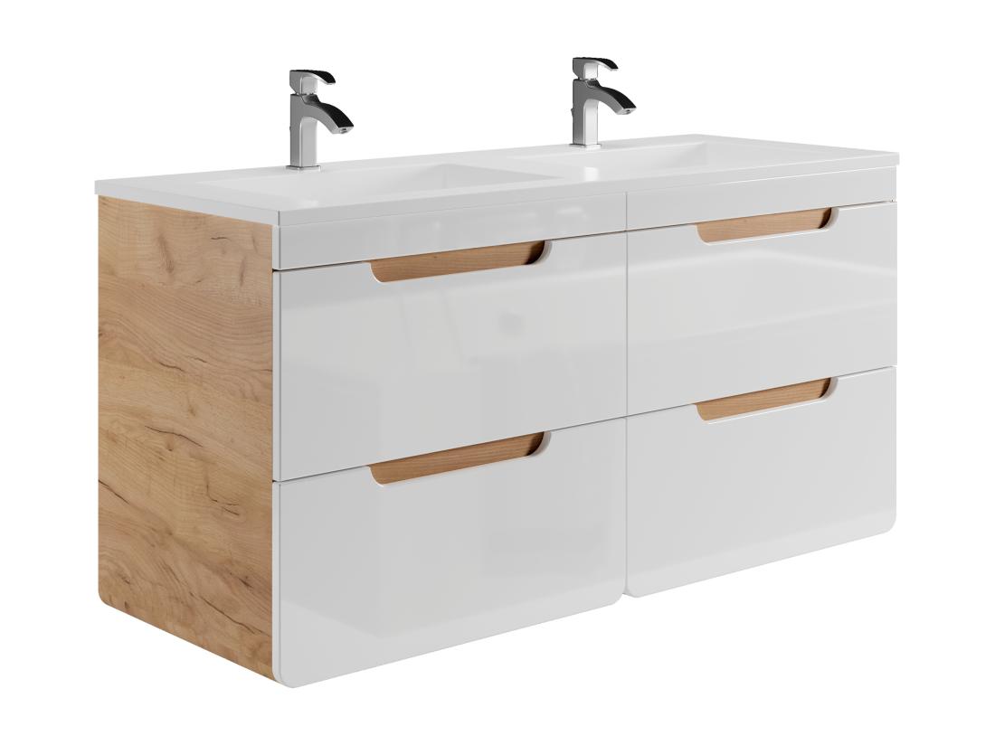 Vente Unique Meuble De Salle De Bain Suspendu Avec Vasque à Encastrer Et Deux Colonnes - 120 Cm - Coloris Naturel Et Blanc - ARUBA