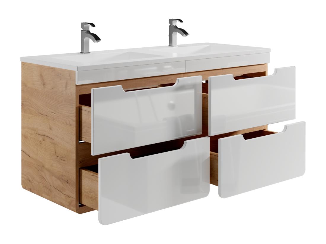 Vente Unique Meuble De Salle De Bain Suspendu Avec Vasque à Encastrer Et Deux Colonnes - 120 Cm - Coloris Naturel Et Blanc - ARUBA